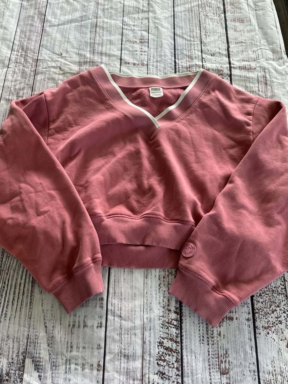 PINK Victoria's Secret Premium Fleece V-Neck Cropped Pullover-XXL